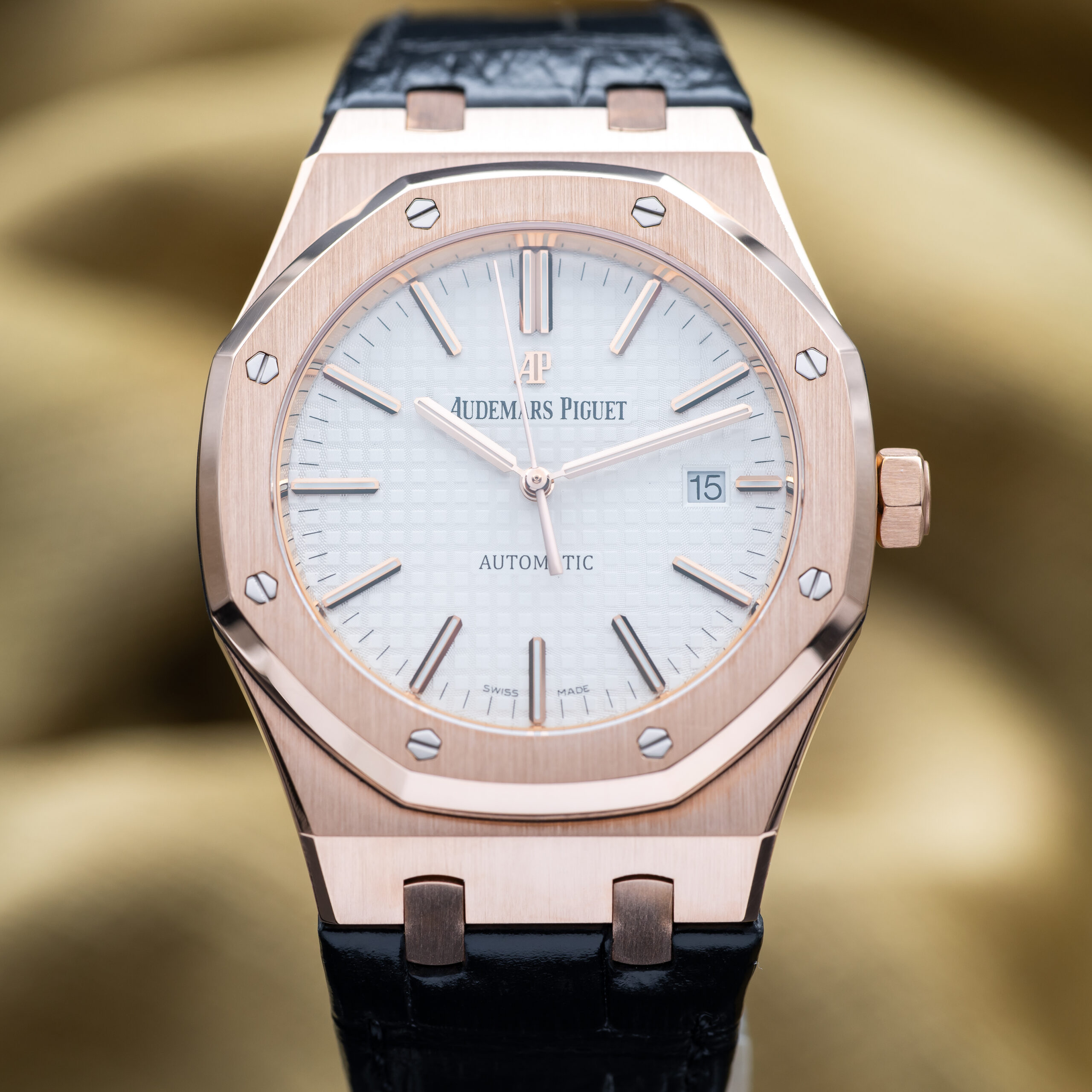 Audemars Piguet Royal Oak 41mm AP 15400OR Rose Gold White Silver Dial